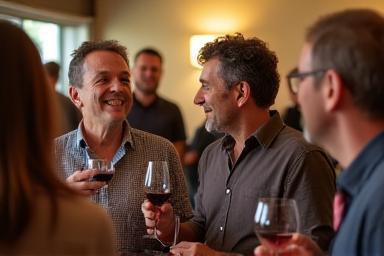 Group of people happily attending a wine tasting event