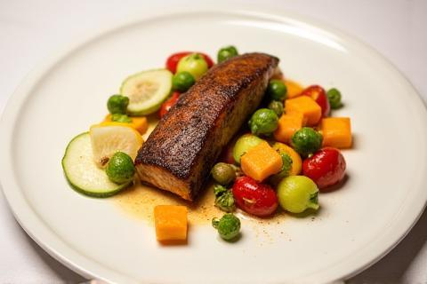 Plate with a main course featuring meat and vegetables